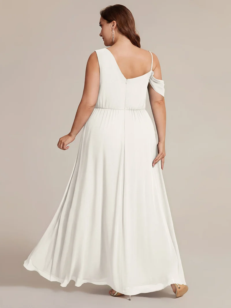ever ERIKA|Robe longue asymétrique avec détail de dentelle sur épaule, coupe empire drapée