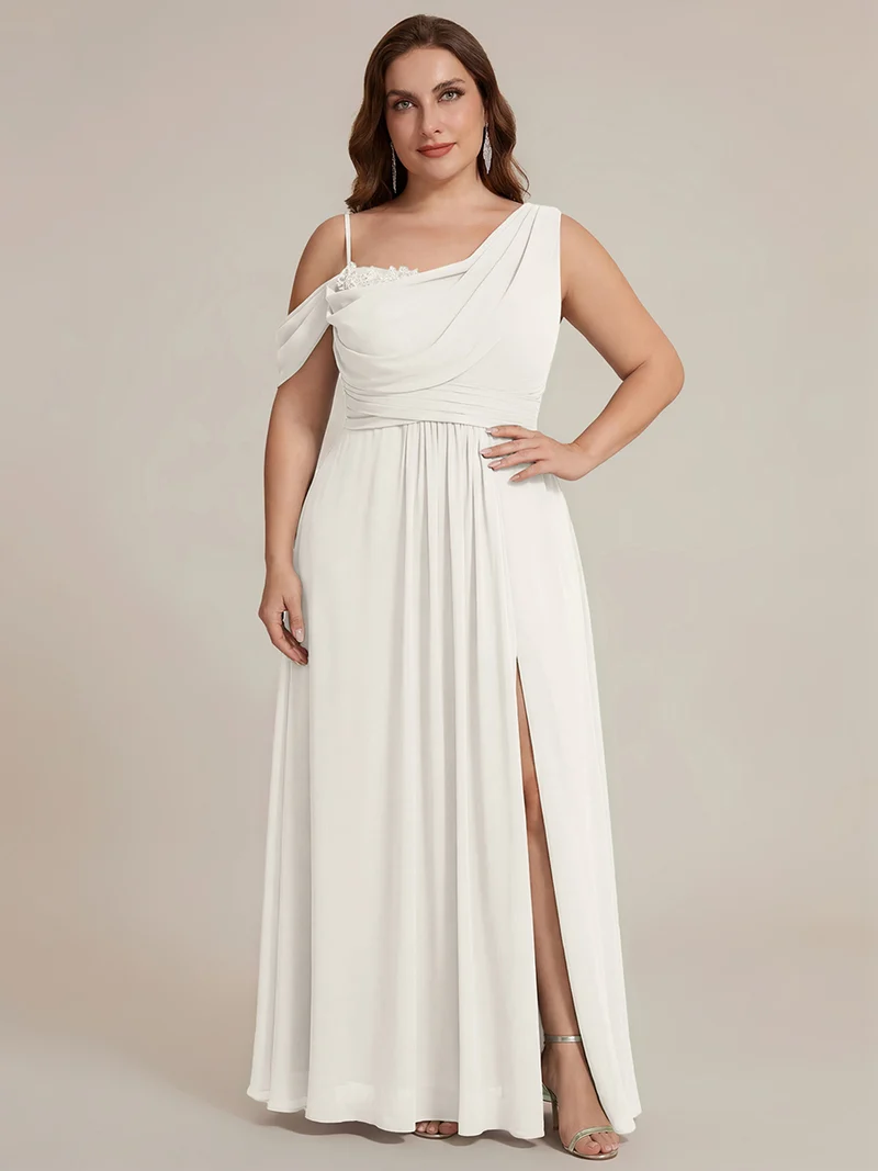 ever ERIKA|Robe longue asymétrique avec détail de dentelle sur épaule, coupe empire drapée