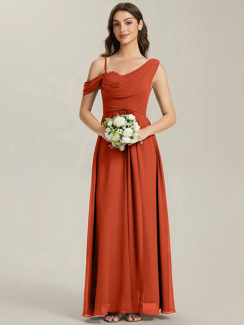 ever ERIKA|Robe longue asymétrique avec détail de dentelle sur épaule, coupe empire drapée