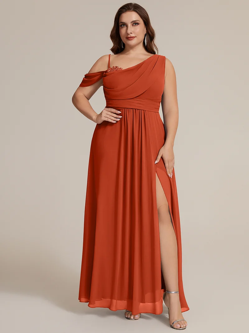 ever ERIKA|Robe longue asymétrique avec détail de dentelle sur épaule, coupe empire drapée