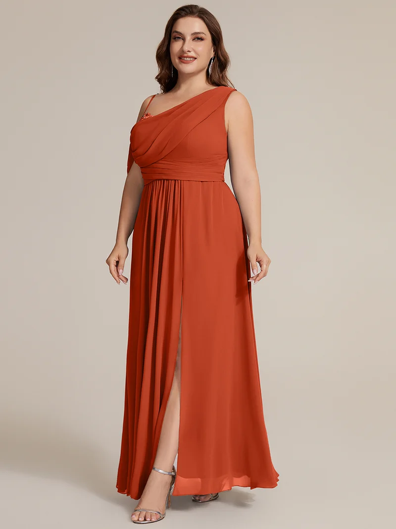 ever ERIKA|Robe longue asymétrique avec détail de dentelle sur épaule, coupe empire drapée
