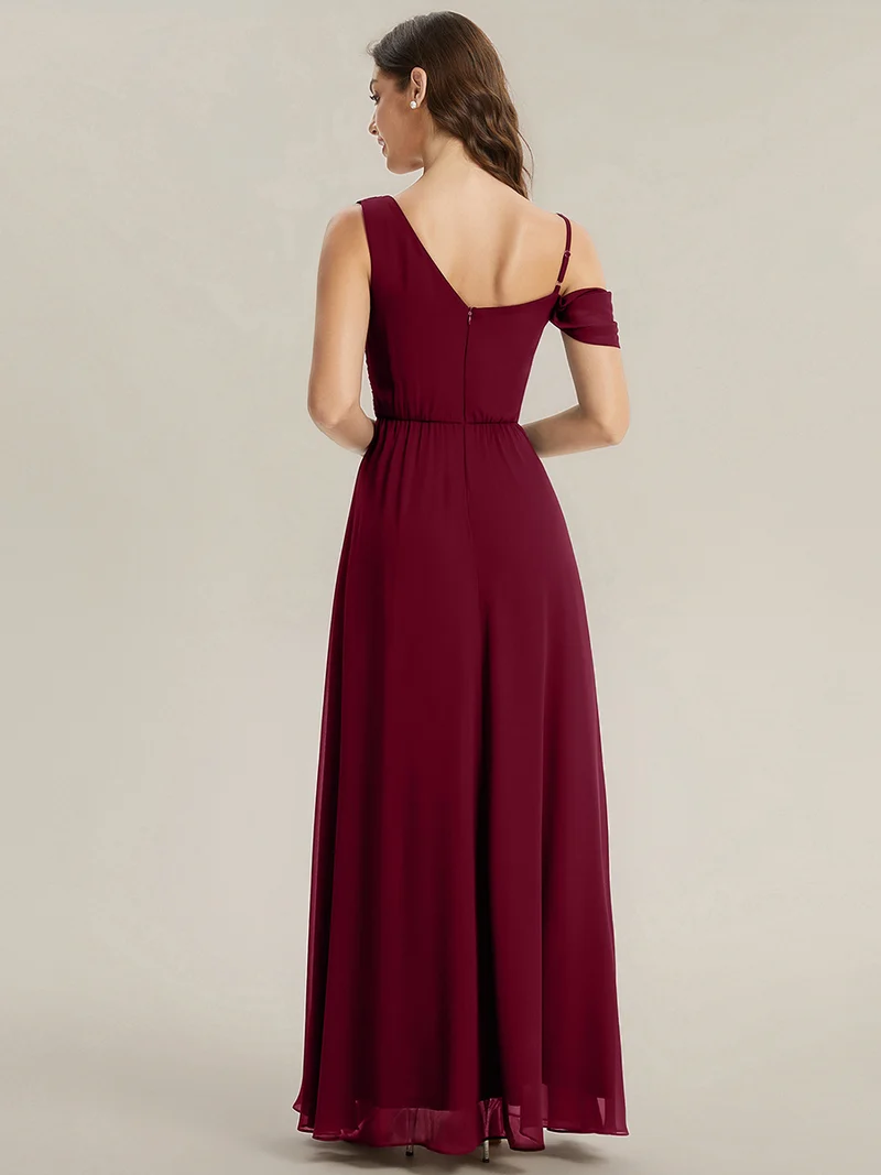 ever ERIKA|Robe longue asymétrique avec détail de dentelle sur épaule, coupe empire drapée