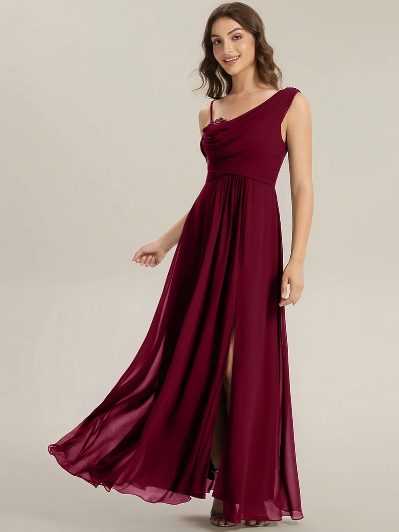 ever ERIKA|Robe longue asymétrique avec détail de dentelle sur épaule, coupe empire drapée