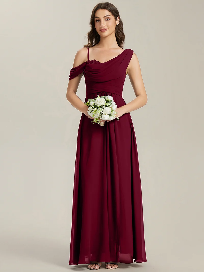 ever ERIKA|Robe longue asymétrique avec détail de dentelle sur épaule, coupe empire drapée