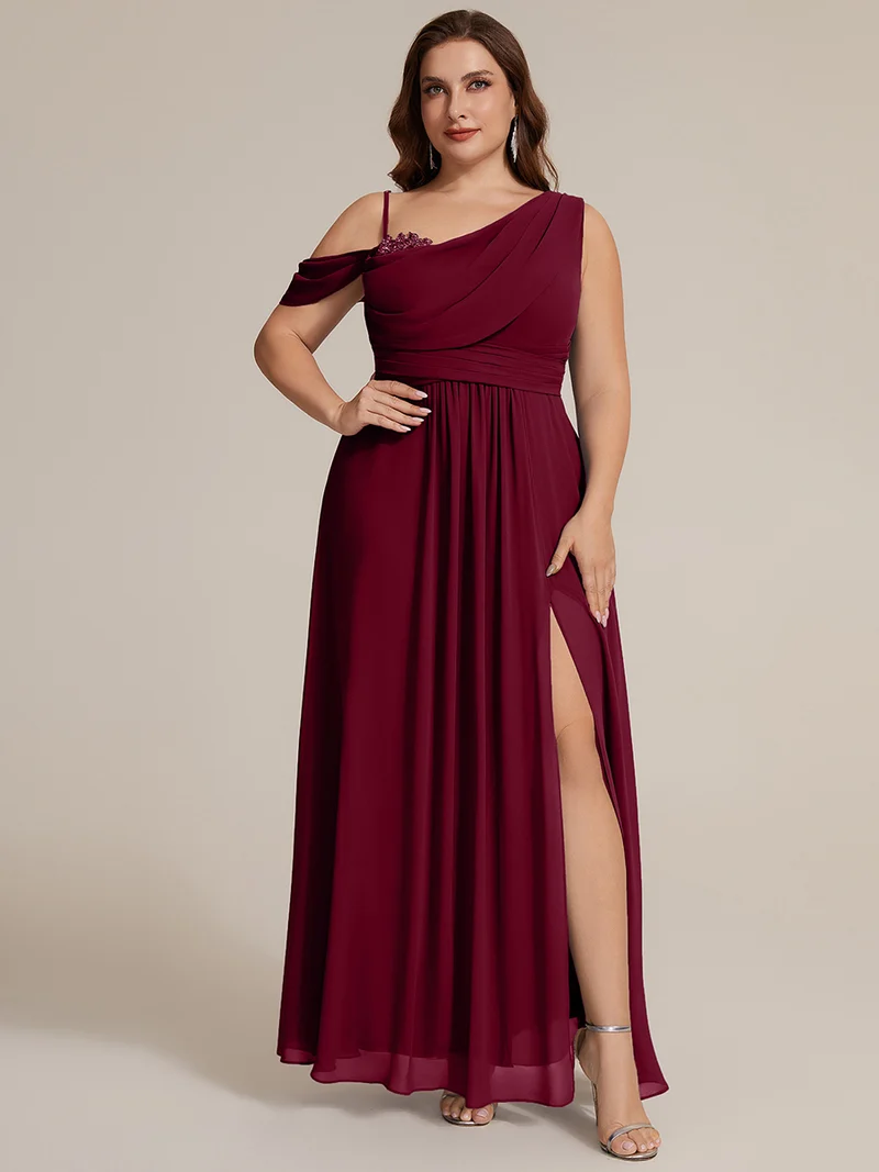 ever ERIKA|Robe longue asymétrique avec détail de dentelle sur épaule, coupe empire drapée