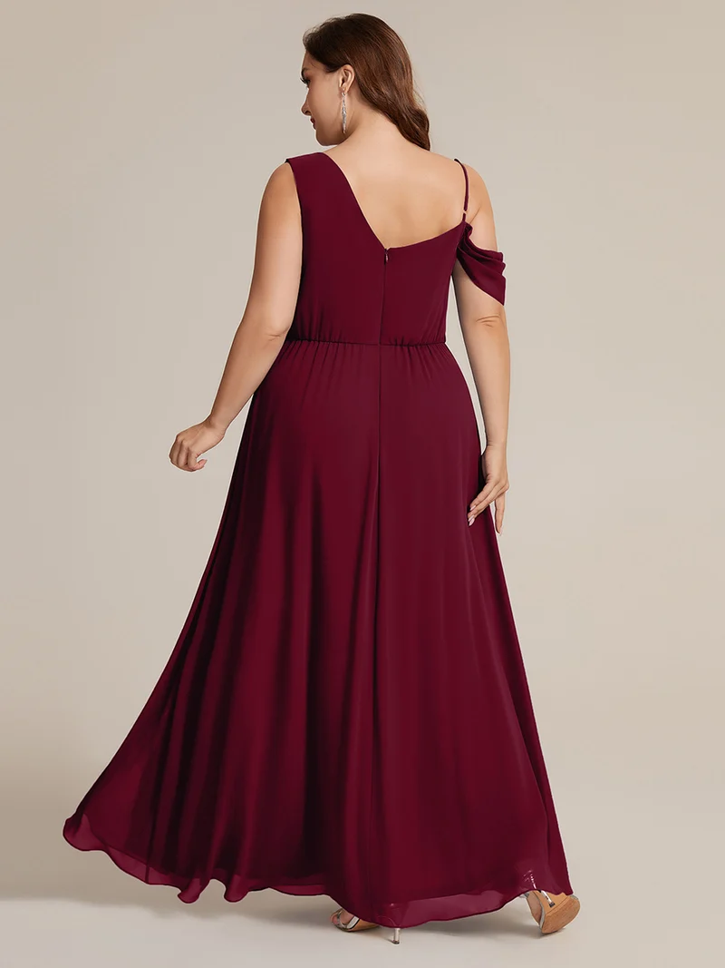 ever ERIKA|Robe longue asymétrique avec détail de dentelle sur épaule, coupe empire drapée