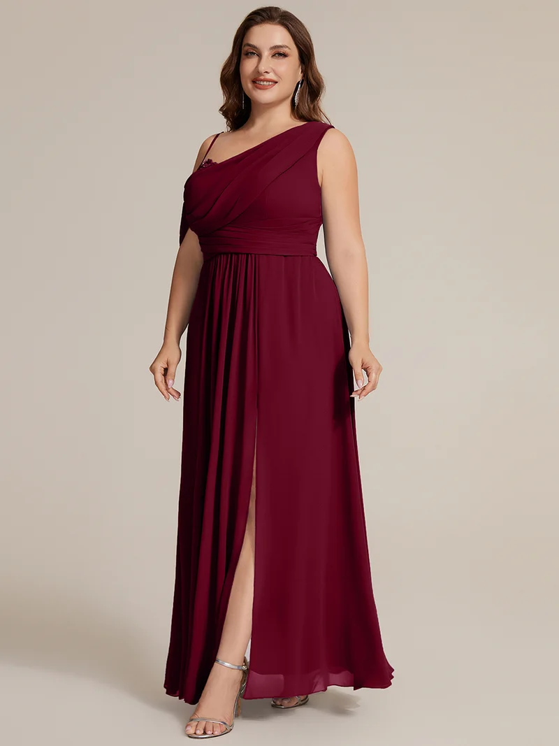 ever ERIKA|Robe longue asymétrique avec détail de dentelle sur épaule, coupe empire drapée