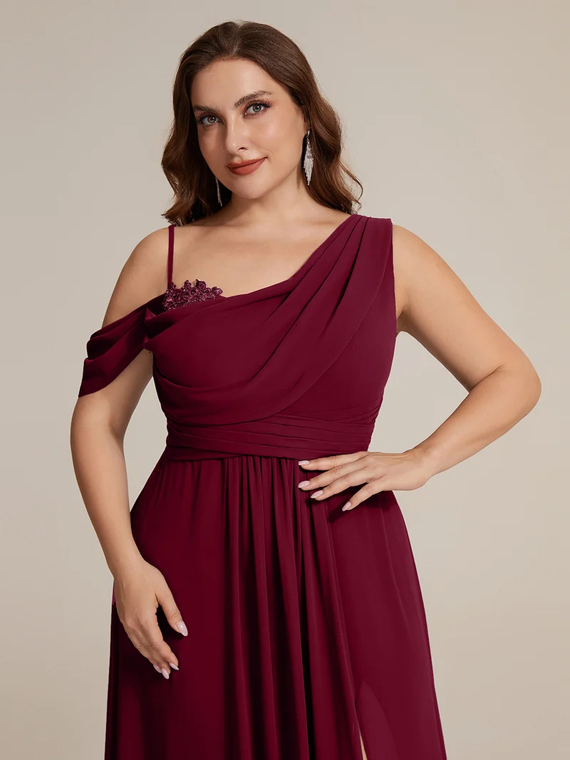 ever ERIKA|Robe longue asymétrique avec détail de dentelle sur épaule, coupe empire drapée