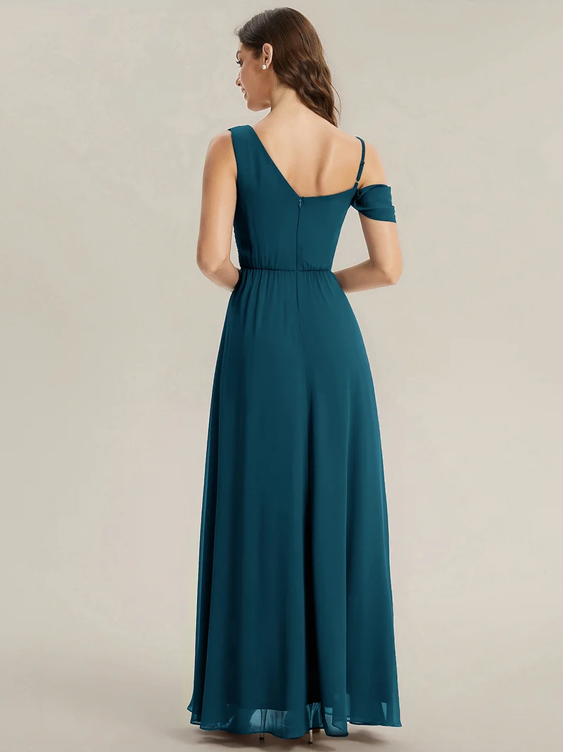 ever ERIKA|Robe longue asymétrique avec détail de dentelle sur épaule, coupe empire drapée