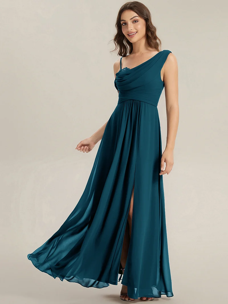 ever ERIKA|Robe longue asymétrique avec détail de dentelle sur épaule, coupe empire drapée