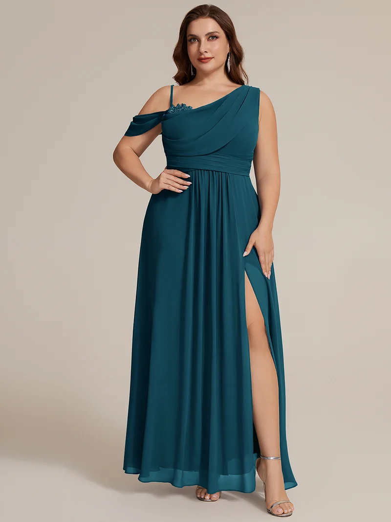 ever ERIKA|Robe longue asymétrique avec détail de dentelle sur épaule, coupe empire drapée