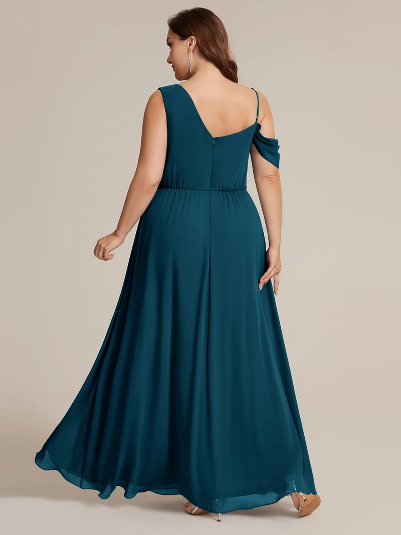 ever ERIKA|Robe longue asymétrique avec détail de dentelle sur épaule, coupe empire drapée