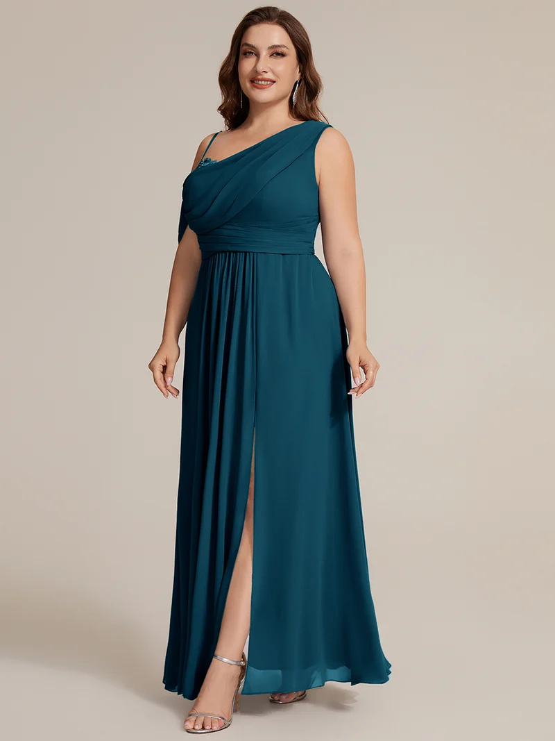 ever ERIKA|Robe longue asymétrique avec détail de dentelle sur épaule, coupe empire drapée