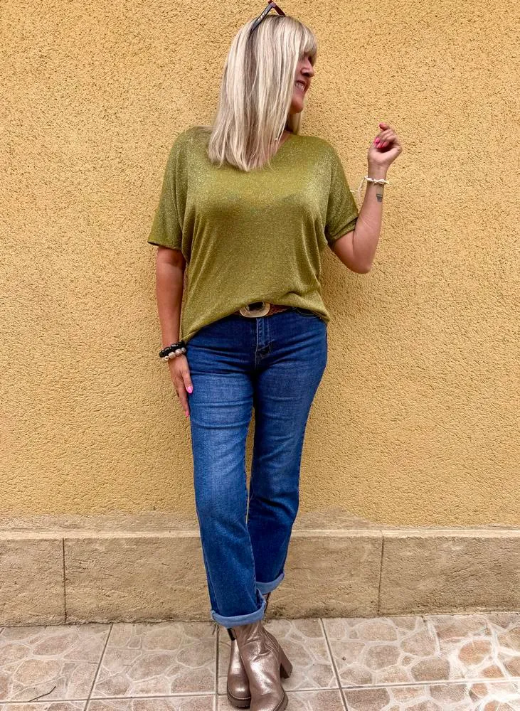 Teeshirt brillant Julio vert olive