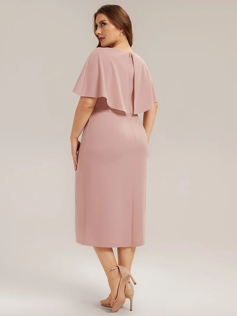 Robe moulante en stretch avec châle cape, col V et longueur mi-mollet