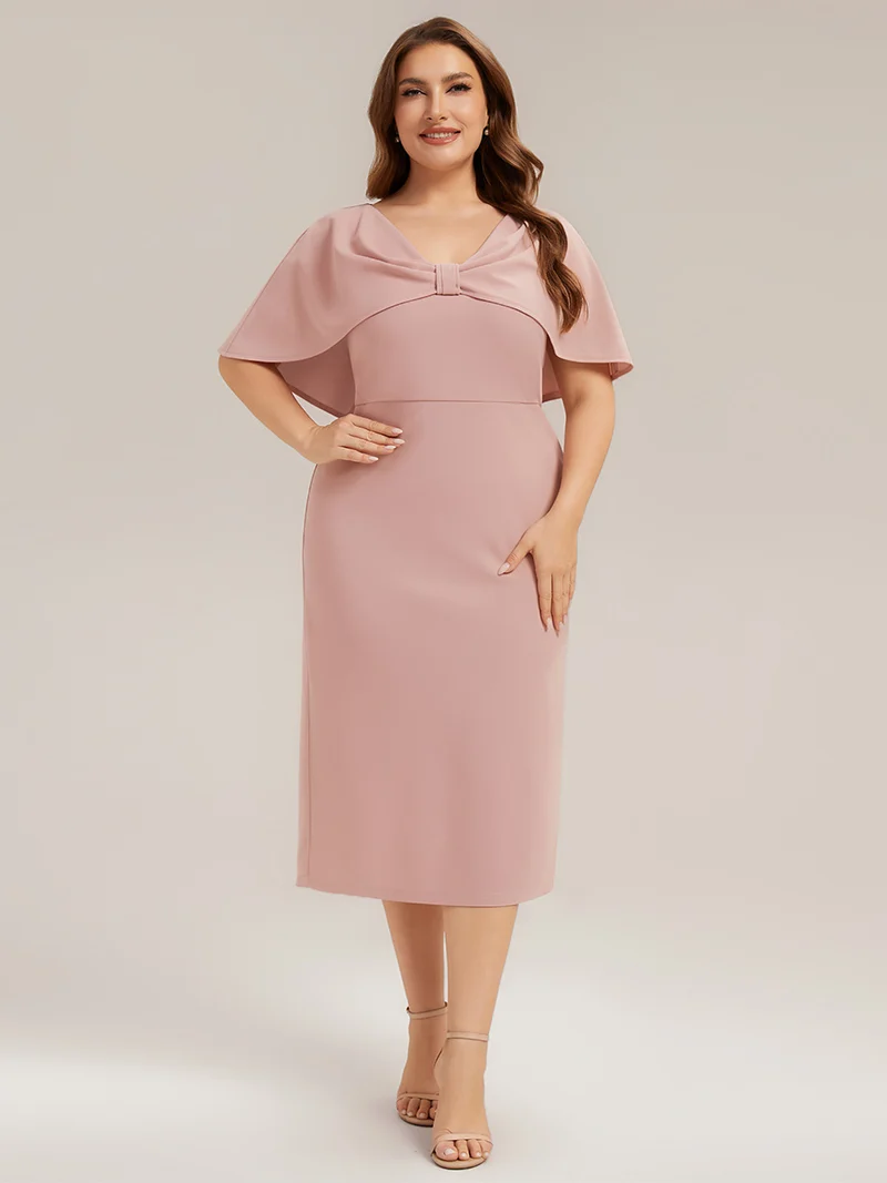 Robe moulante en stretch avec châle cape, col V et longueur mi-mollet