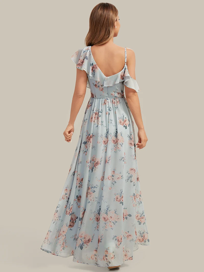 ever AIDA|Robe longue taille haute en chiffon à volants asymétriques
