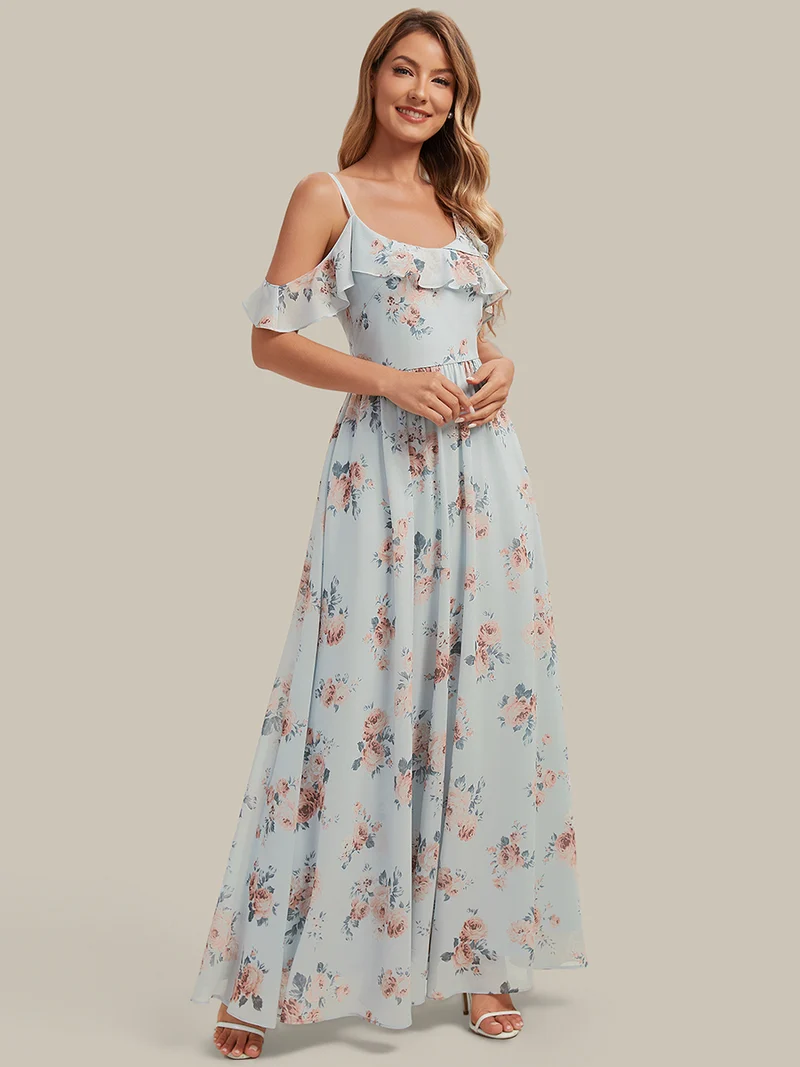 ever AIDA|Robe longue taille haute en chiffon à volants asymétriques
