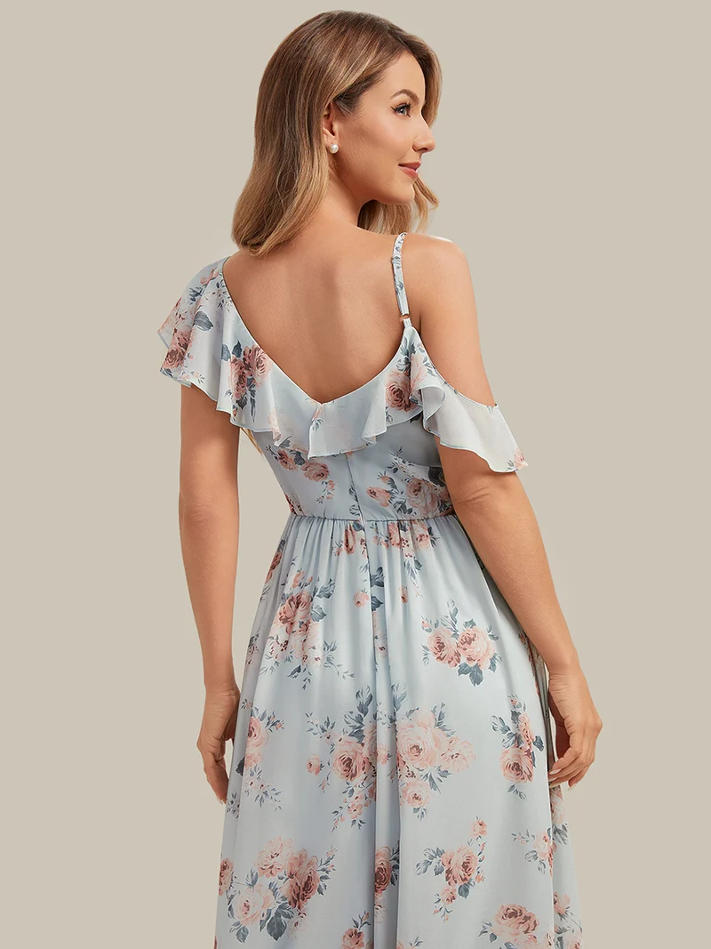 ever AIDA|Robe longue taille haute en chiffon à volants asymétriques