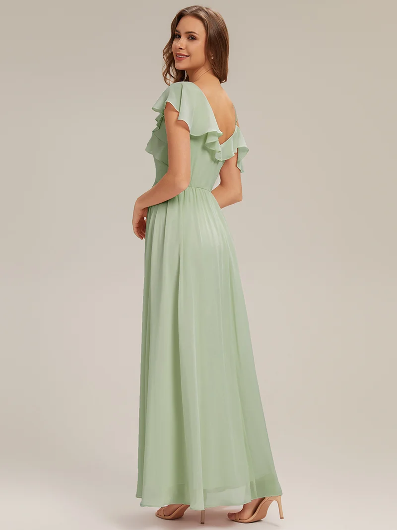 ever AIDA|Robe longue taille haute en chiffon à volants asymétriques