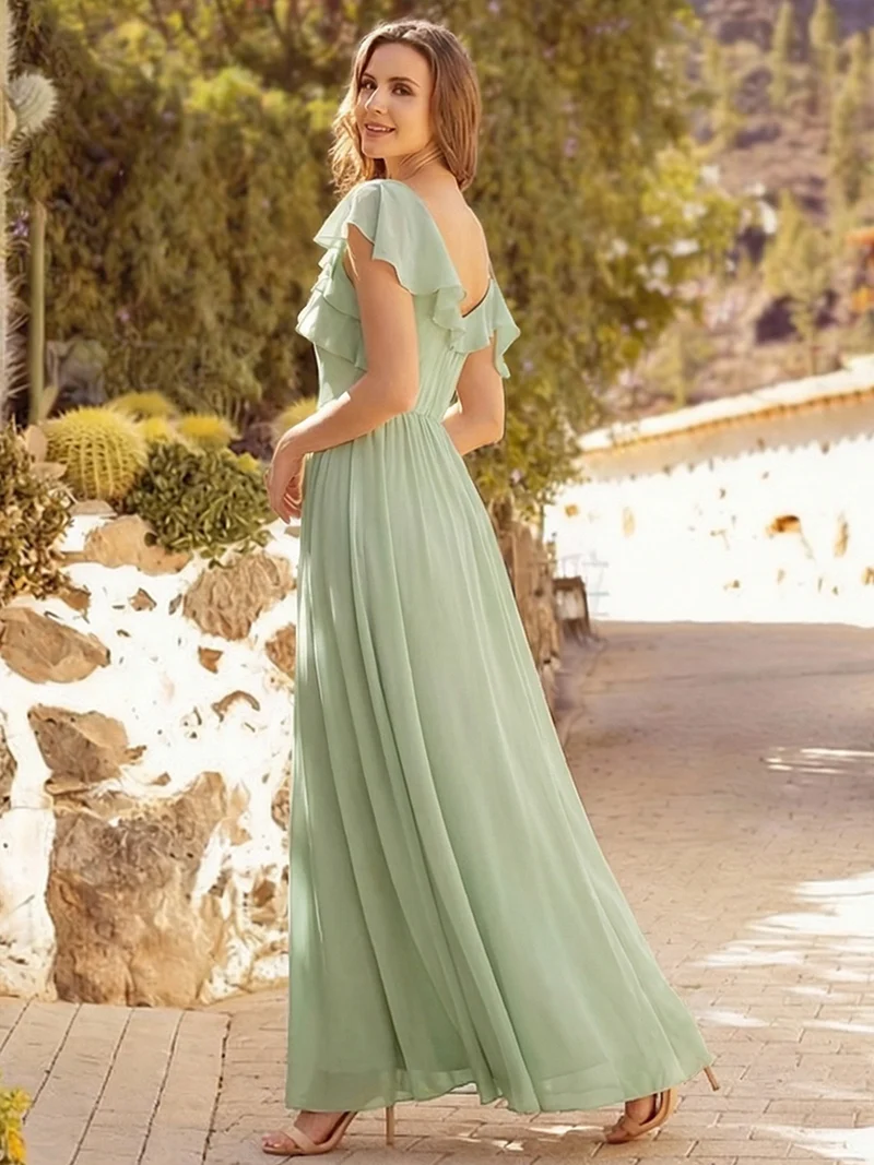 ever AIDA|Robe longue taille haute en chiffon à volants asymétriques