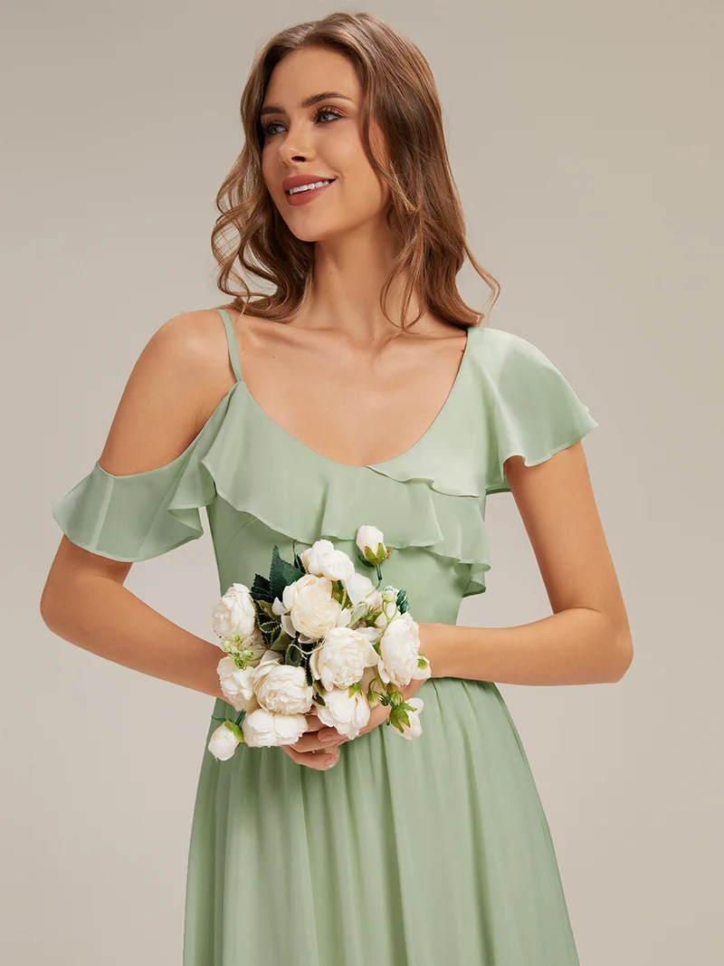 ever AIDA|Robe longue taille haute en chiffon à volants asymétriques