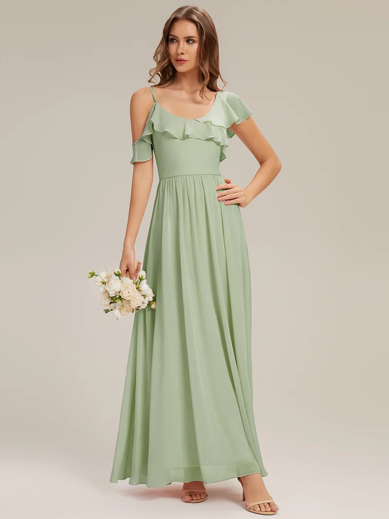 ever AIDA|Robe longue taille haute en chiffon à volants asymétriques