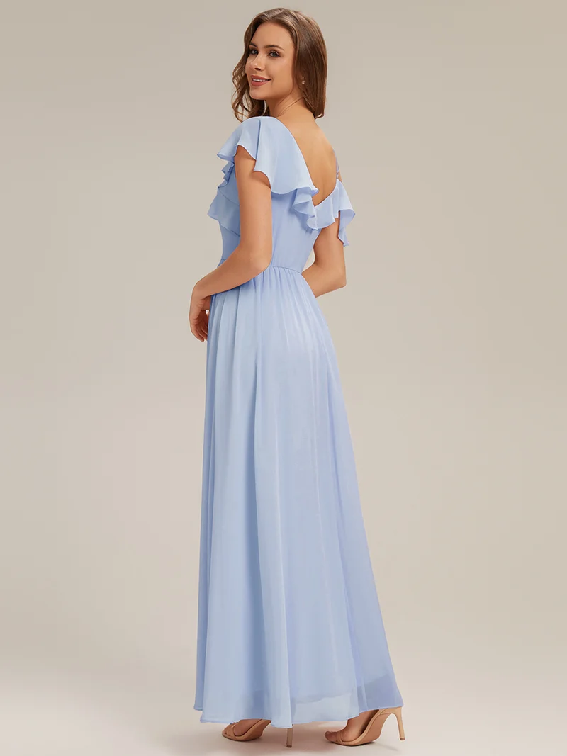ever AIDA|Robe longue taille haute en chiffon à volants asymétriques