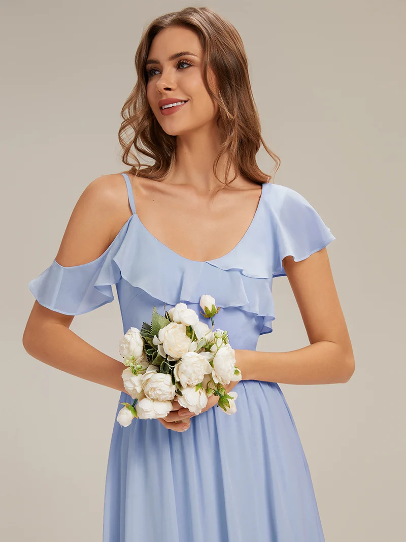 ever AIDA|Robe longue taille haute en chiffon à volants asymétriques