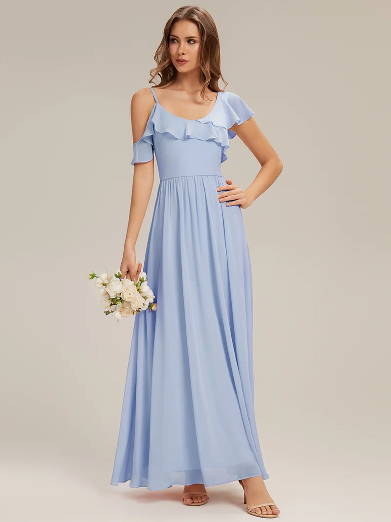 ever AIDA|Robe longue taille haute en chiffon à volants asymétriques