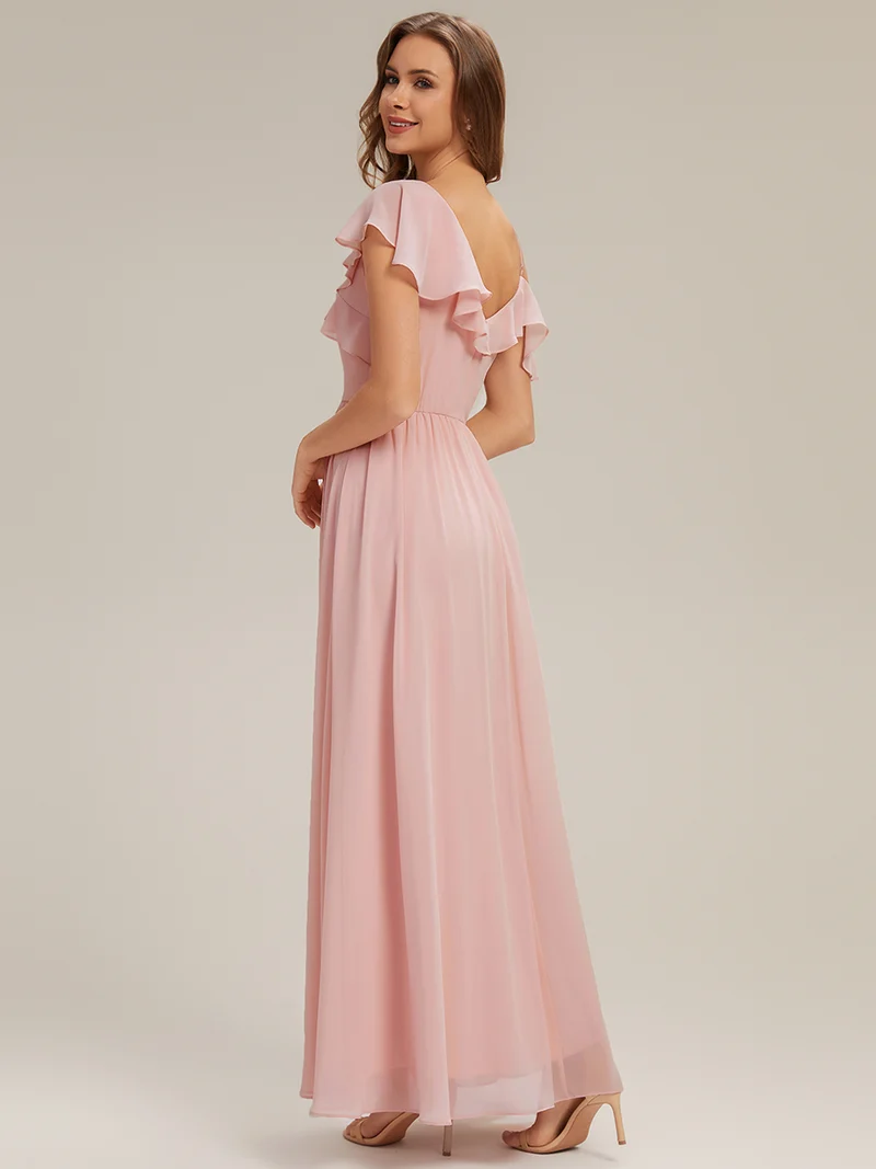 ever AIDA|Robe longue taille haute en chiffon à volants asymétriques