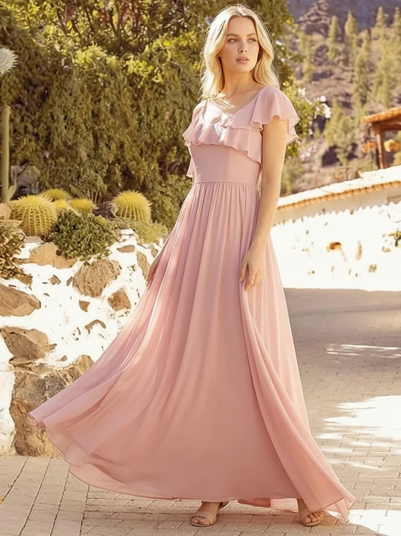 ever AIDA|Robe longue taille haute en chiffon à volants asymétriques