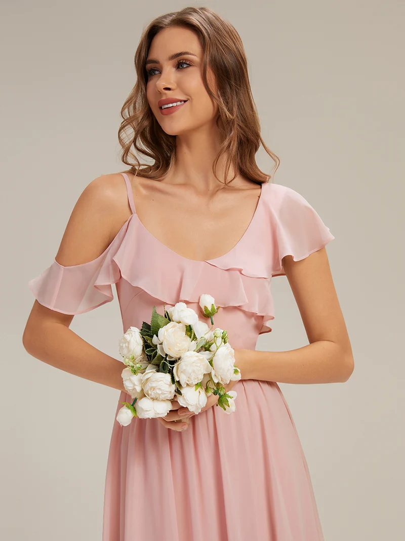 ever AIDA|Robe longue taille haute en chiffon à volants asymétriques