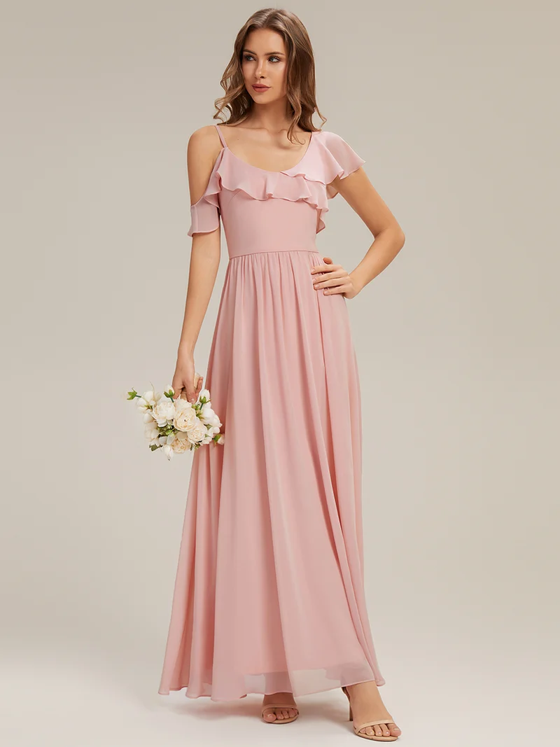 ever AIDA|Robe longue taille haute en chiffon à volants asymétriques