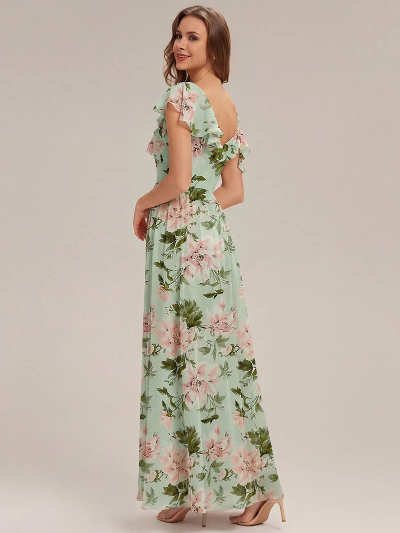 ever AIDA|Robe longue taille haute en chiffon à volants asymétriques