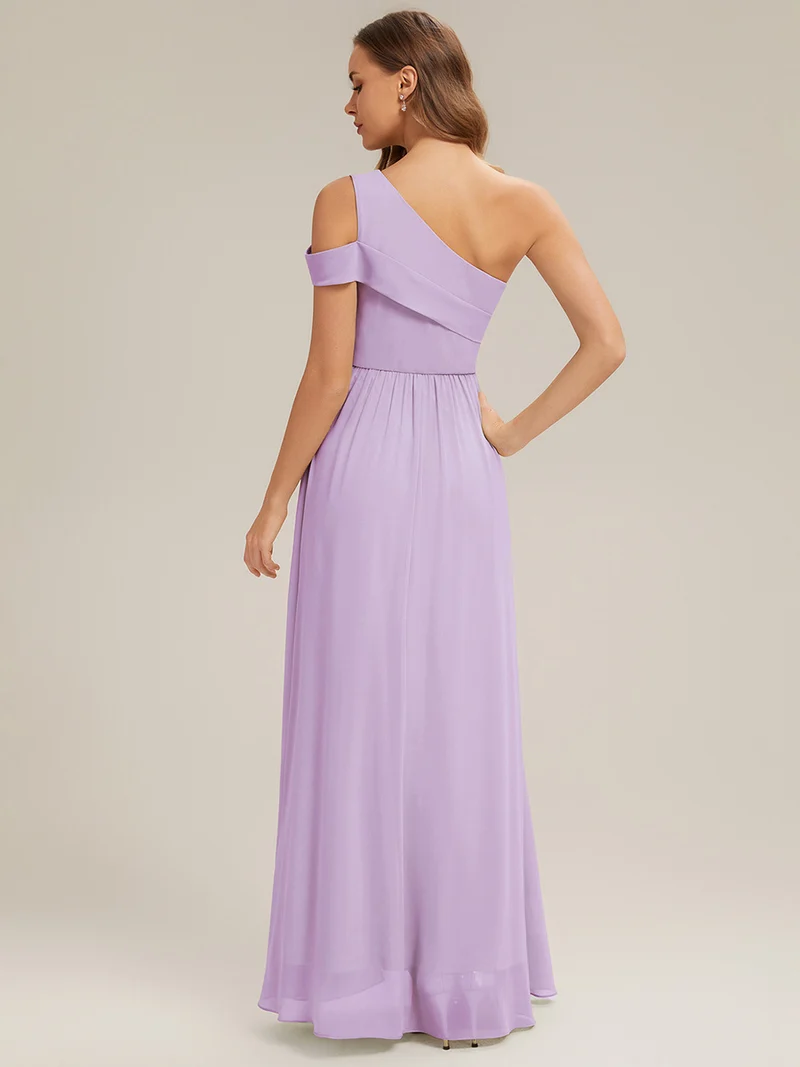 ever CHACE|Robe longue taille haute en chiffon à une épaule