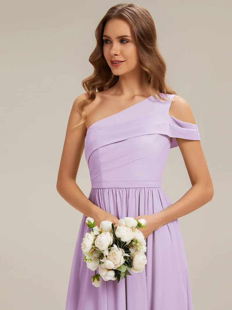 ever CHACE|Robe longue taille haute en chiffon à une épaule