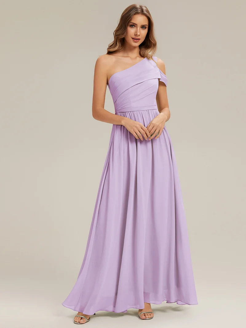 ever CHACE|Robe longue taille haute en chiffon à une épaule
