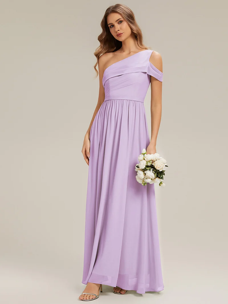 ever CHACE|Robe longue taille haute en chiffon à une épaule