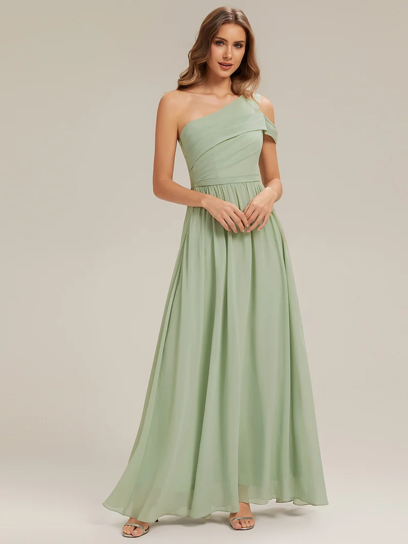 ever CHACE|Robe longue taille haute en chiffon à une épaule