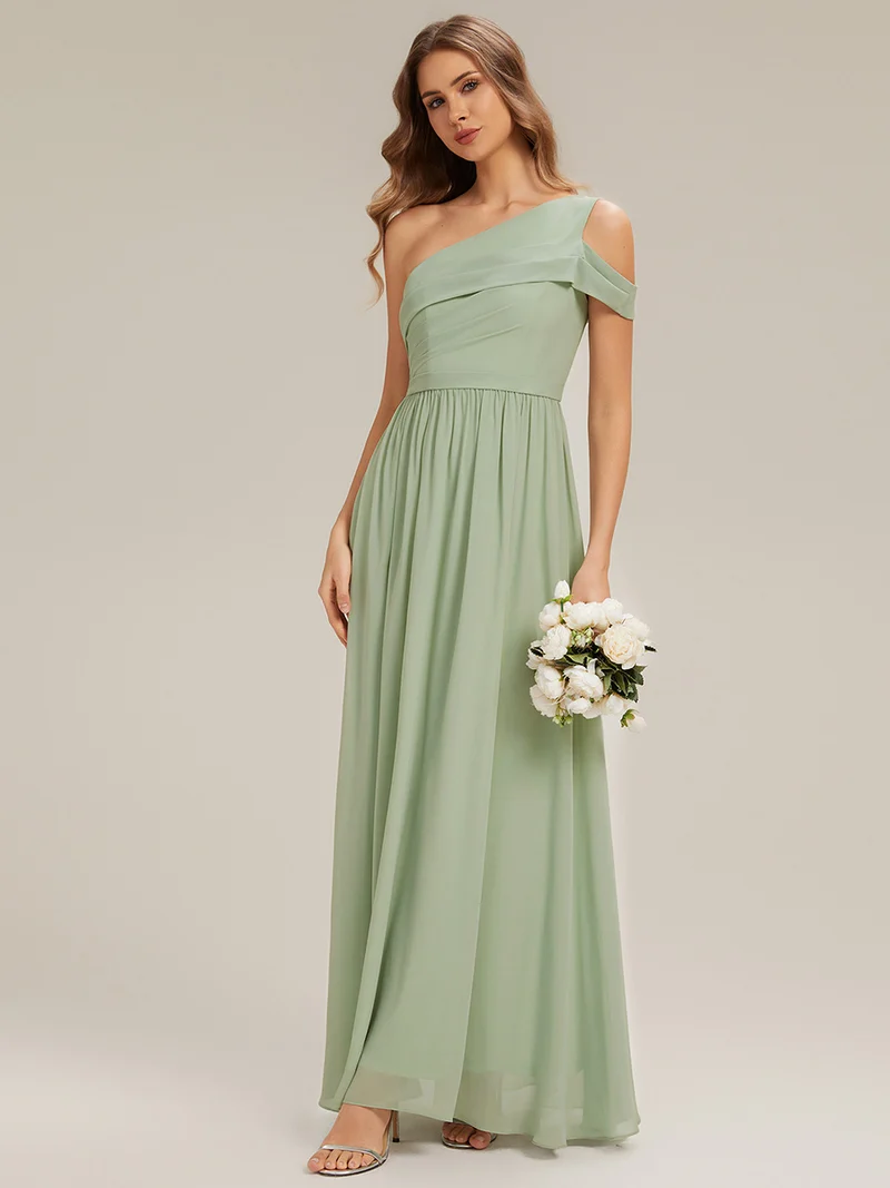 ever CHACE|Robe longue taille haute en chiffon à une épaule