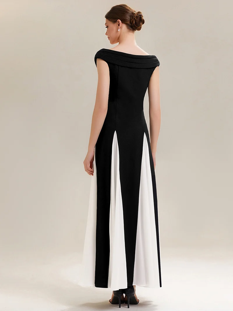 ever ONYX|Robe longue à encolure en V à manches courtes avec détails froncés en patchwork