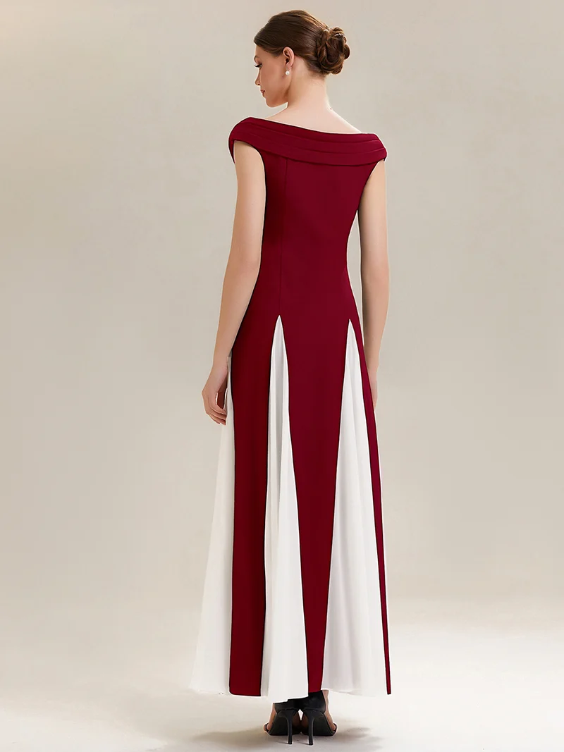 ever ONYX|Robe longue à encolure en V à manches courtes avec détails froncés en patchwork
