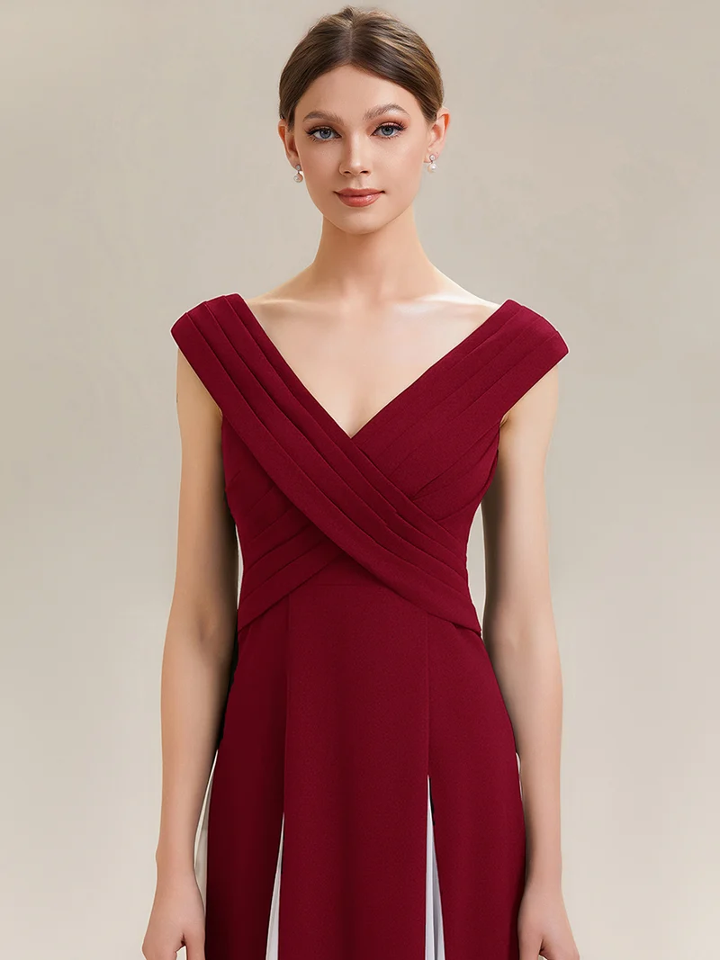 ever ONYX|Robe longue à encolure en V à manches courtes avec détails froncés en patchwork