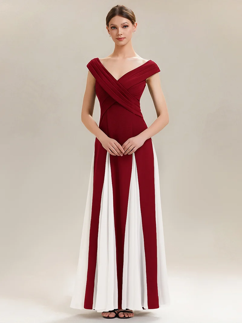 ever ONYX|Robe longue à encolure en V à manches courtes avec détails froncés en patchwork