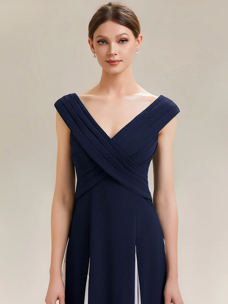 ever ONYX|Robe longue à encolure en V à manches courtes avec détails froncés en patchwork