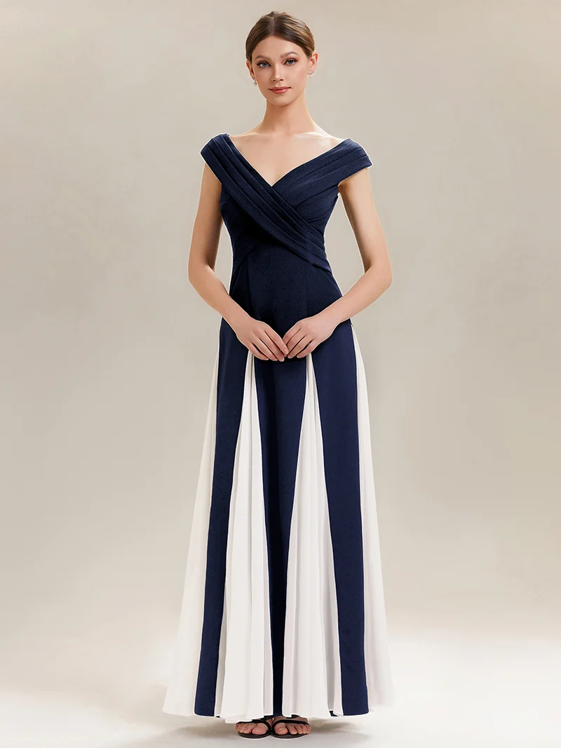 ever ONYX|Robe longue à encolure en V à manches courtes avec détails froncés en patchwork