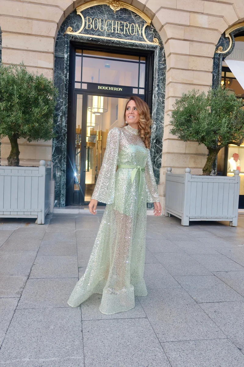 Robe Johanna perlé verte