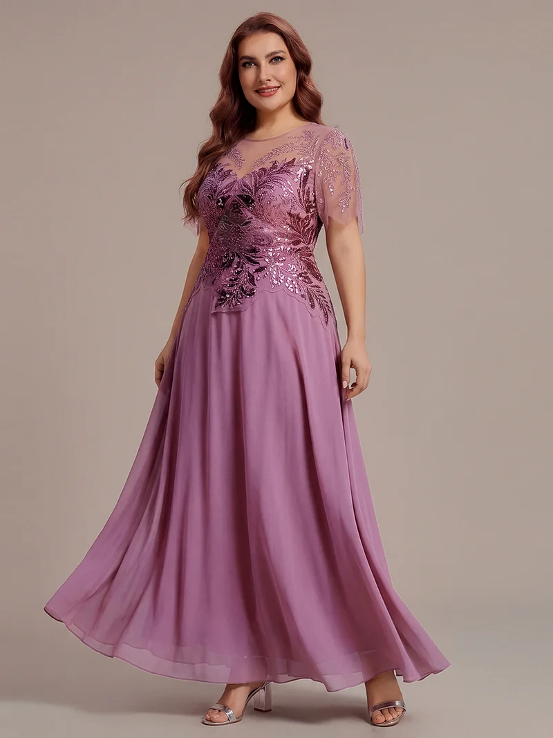 ever LUSTRE|robe longue évasée à manches courtes avec volants sequins et broderies