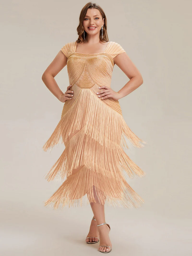 ever LUMINE|Robe midi à bretelles en forme de fourreau ornée de perles et de sequins avec décolleté carré